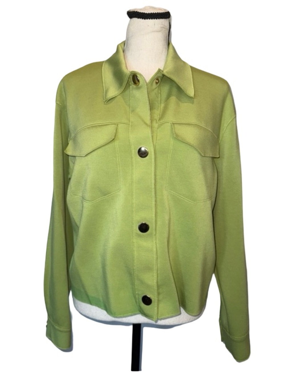 JOIE Jacket Womens Size Small Cropped Green Gold Snap Front Long Sleeve Lime